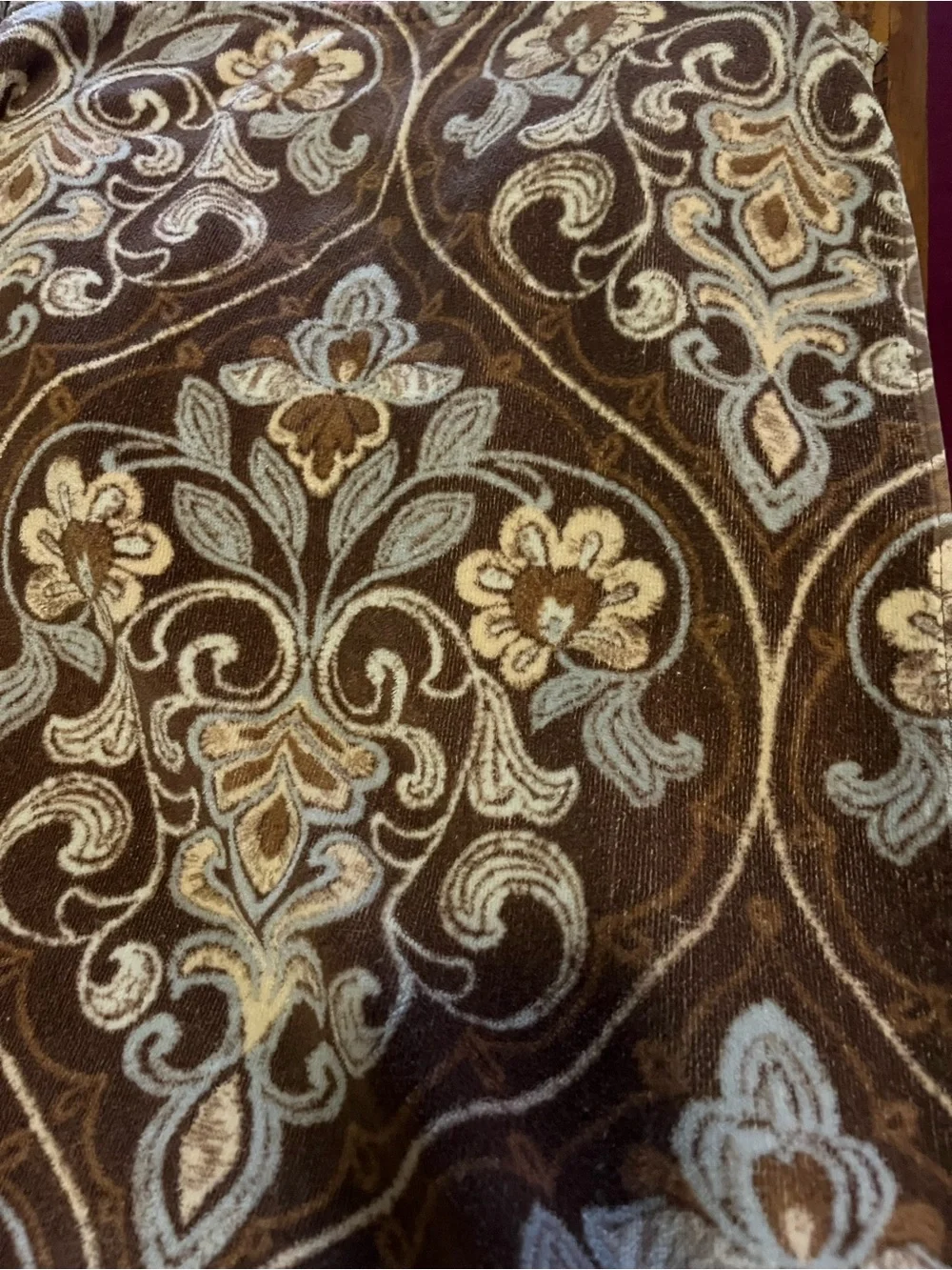 Brown and Light Blue Floral Plush Hand Towel